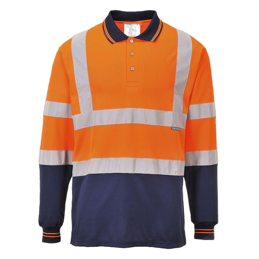Hi Vis Two Tone Long Sleeve Polo Shirt Orange Navy