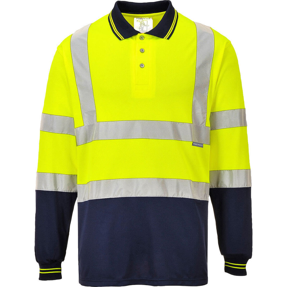 Hi Vis Two Tone Long Sleeve Polo Shirt Yellow Navy