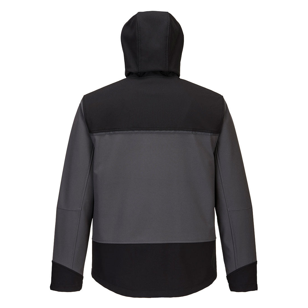 Back View of KX3 Hooded Softshell (3L) KX362 in Black/Grey