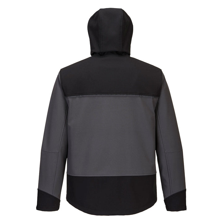 Back View of KX3 Hooded Softshell (3L) KX362 in Black/Grey