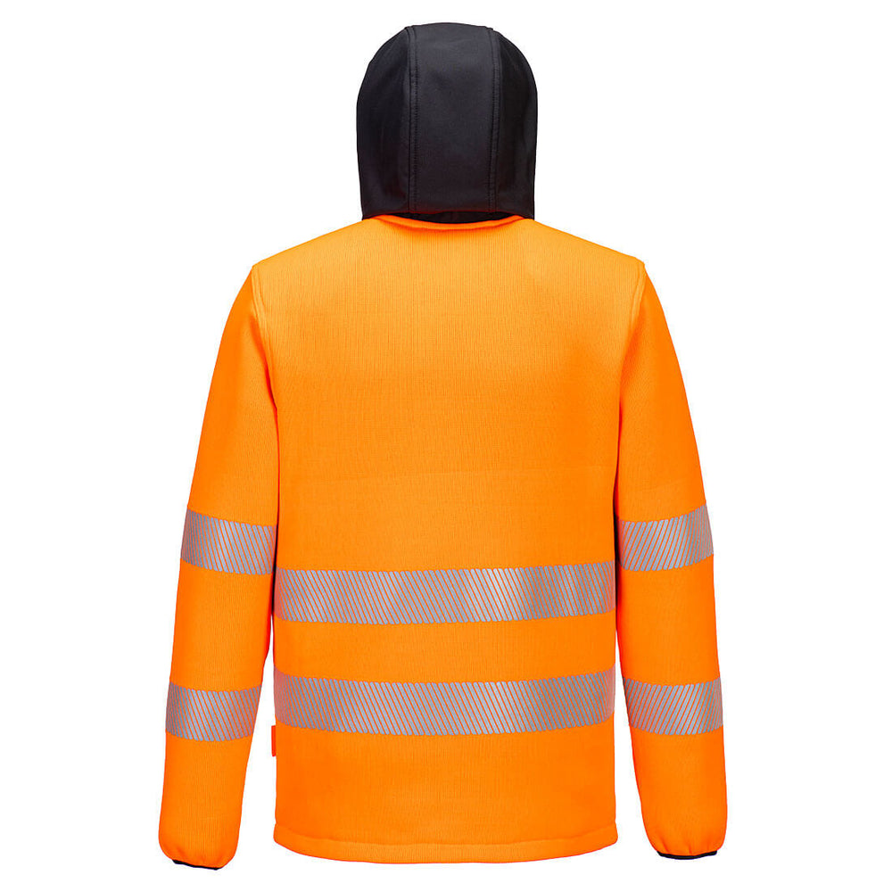Back View of Hi-Vis Technical Fleece PW335 in Orange/Black