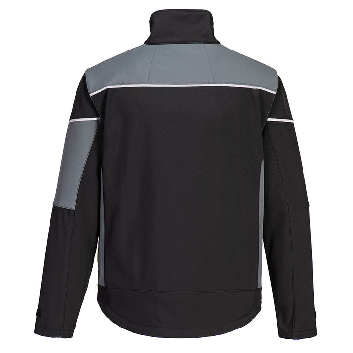 Back View of PW3 Softshell Jacket (3L) PW378 in Black/Zoom Grey