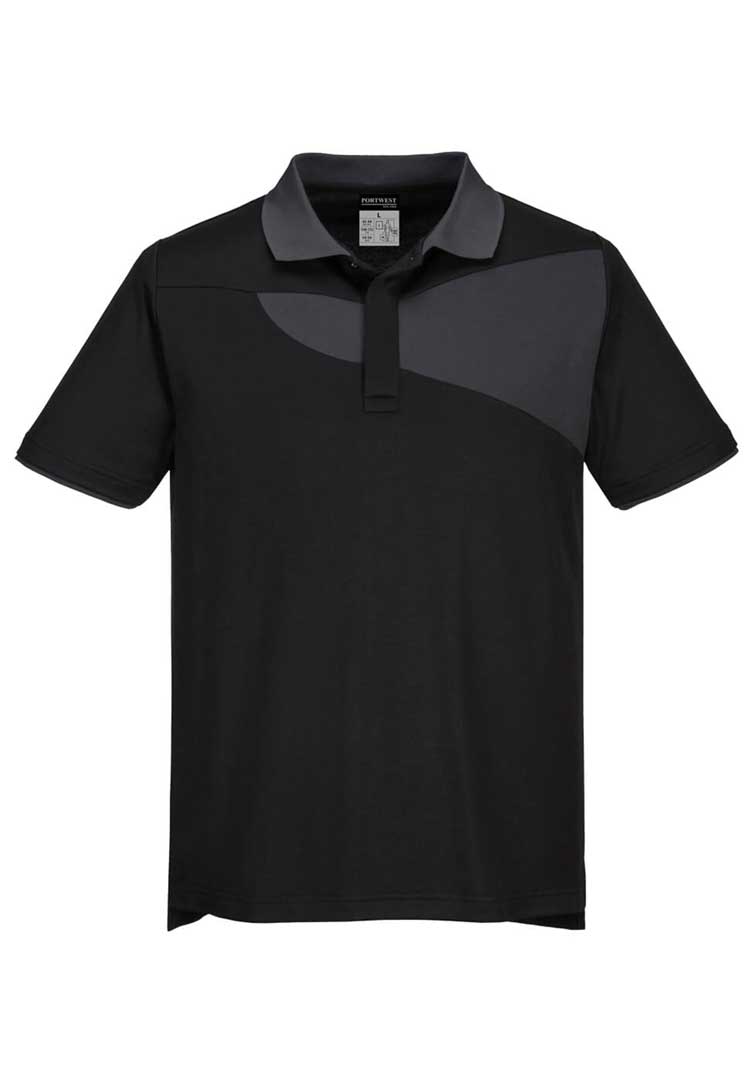 PW2 Cotton Comfort Polo Shirt S/S PW210 in Black/Zoom Grey
