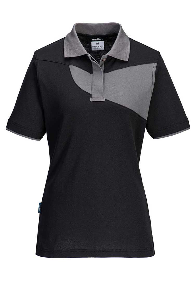PW2 Cotton Comfort Women's Polo Shirt S/S PW219 in Black/Zoom Grey