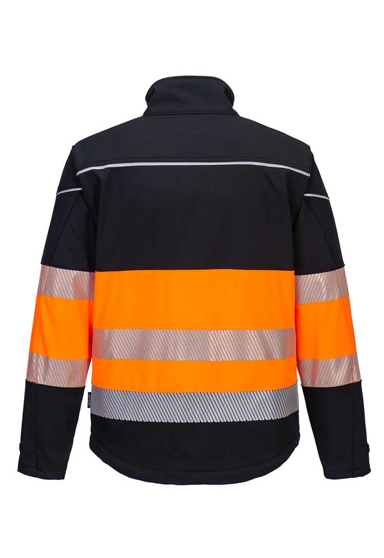 Back View of PW3 Hi-Vis Class 1 Softshell (3L) PW375 in Black/Orange