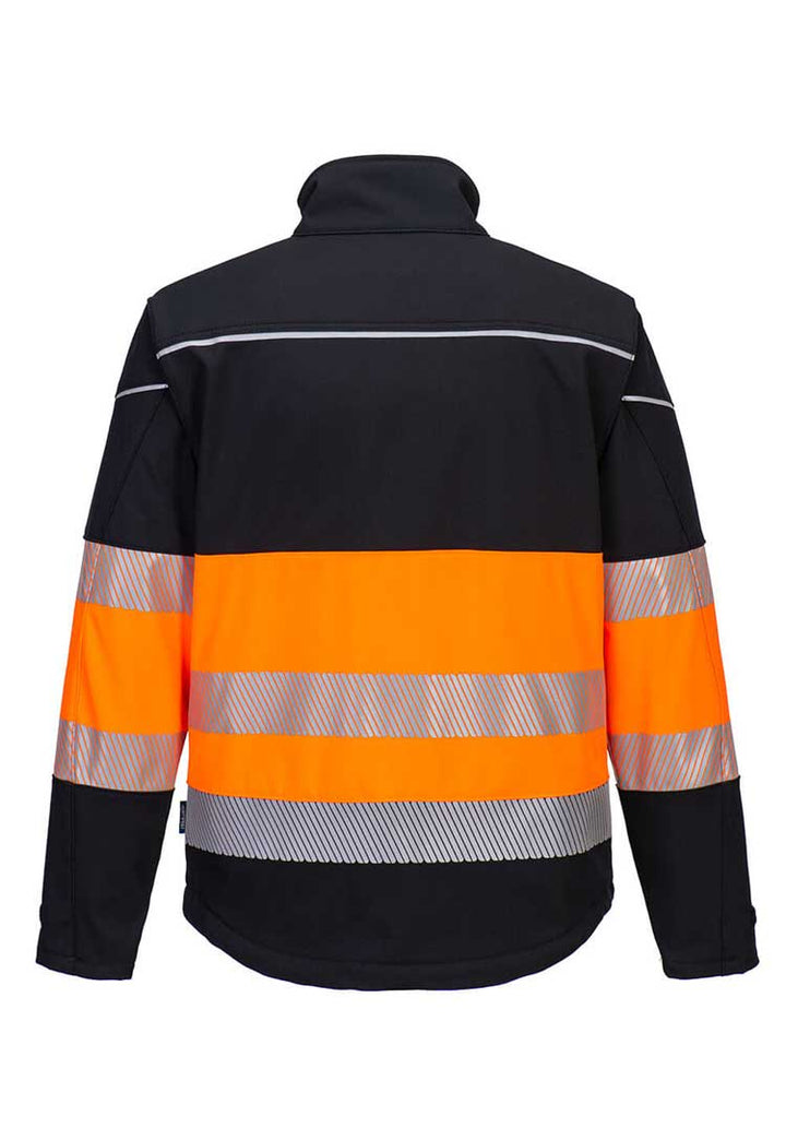 Back View of PW3 Hi-Vis Class 1 Softshell (3L) PW375 in Black/Orange