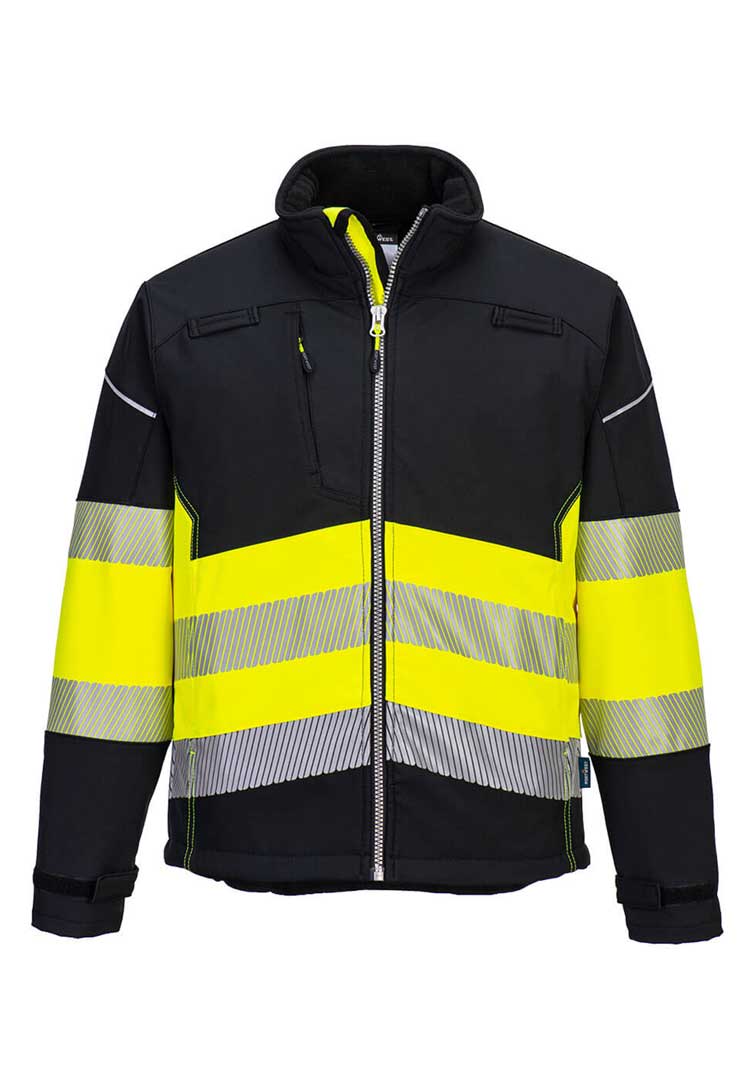 PW3 Hi-Vis Class 1 Softshell (3L) PW375 in Black/Yellow
