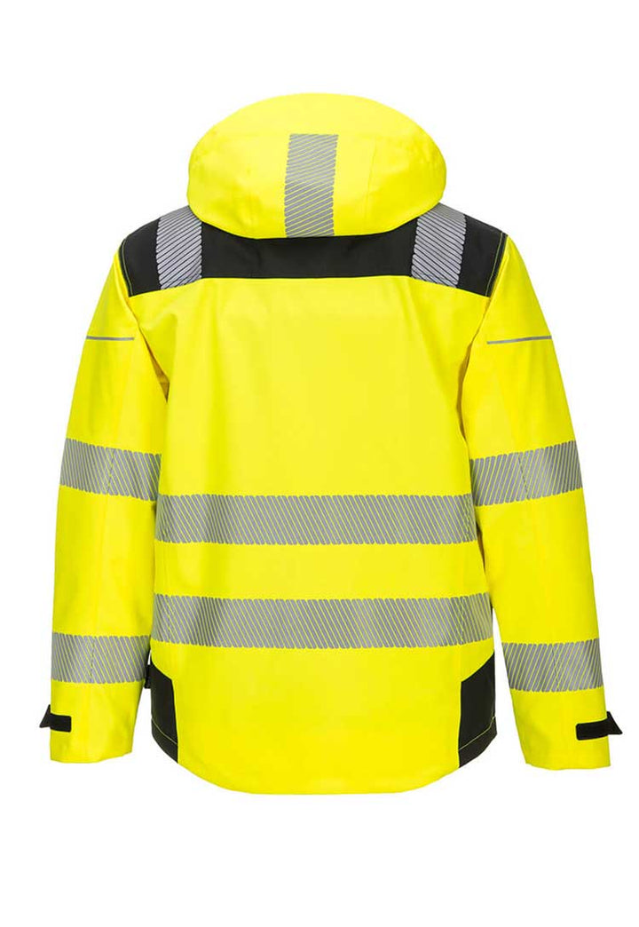 Back View of PW3 Hi-Vis Extreme Rain Jacket PW360 in Yellow/Black
