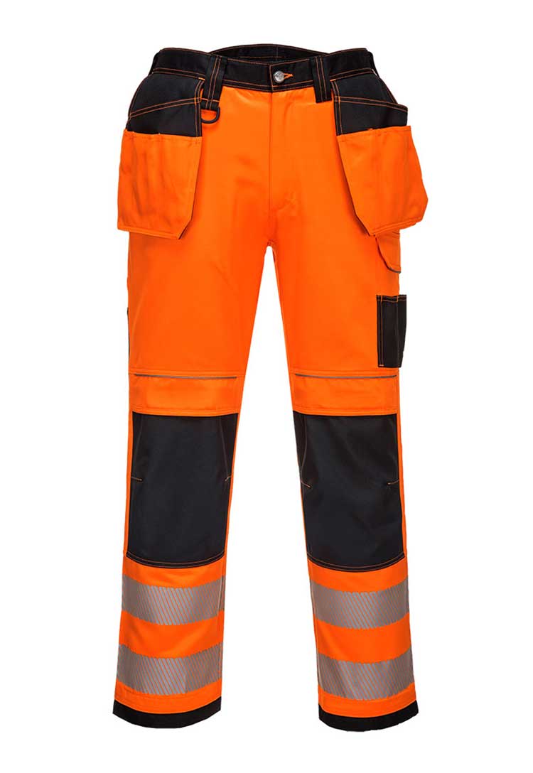 PW3 Hi-Vis Holster Pocket Work Trousers T501 in Orange/Black