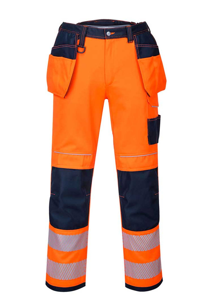 PW3 Hi-Vis Holster Pocket Work Trousers T501 in Orange/Navy