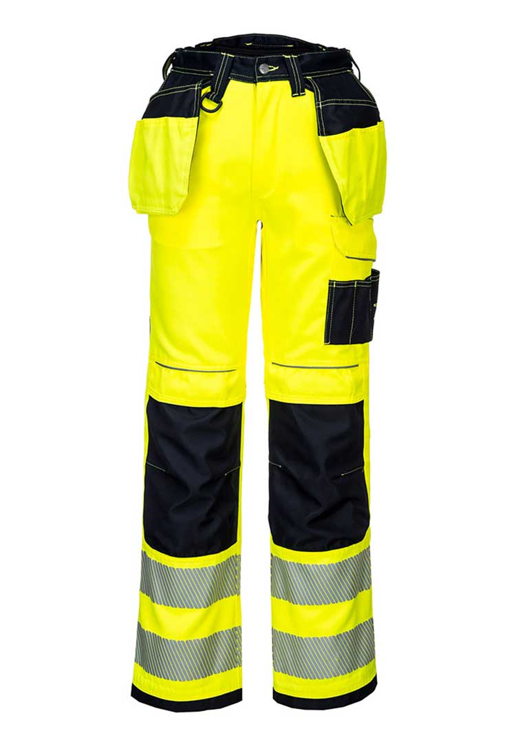 PW3 Hi-Vis Holster Pocket Work Trousers T501 in Yellow/Black
