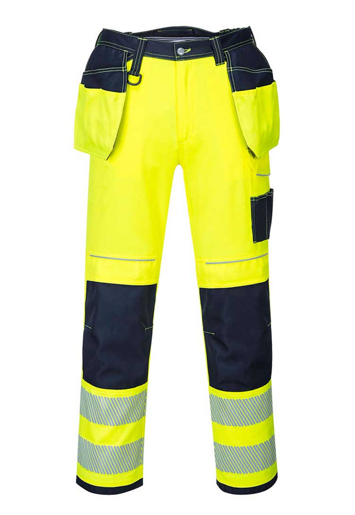 PW3 Hi-Vis Holster Pocket Work Trousers T501 in Yellow/Navy