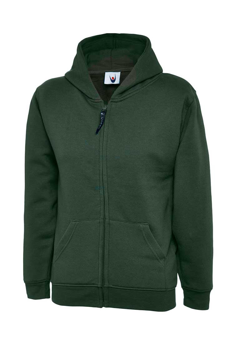 School Uniform Full Zip Hooded Sweatshirt bottle green