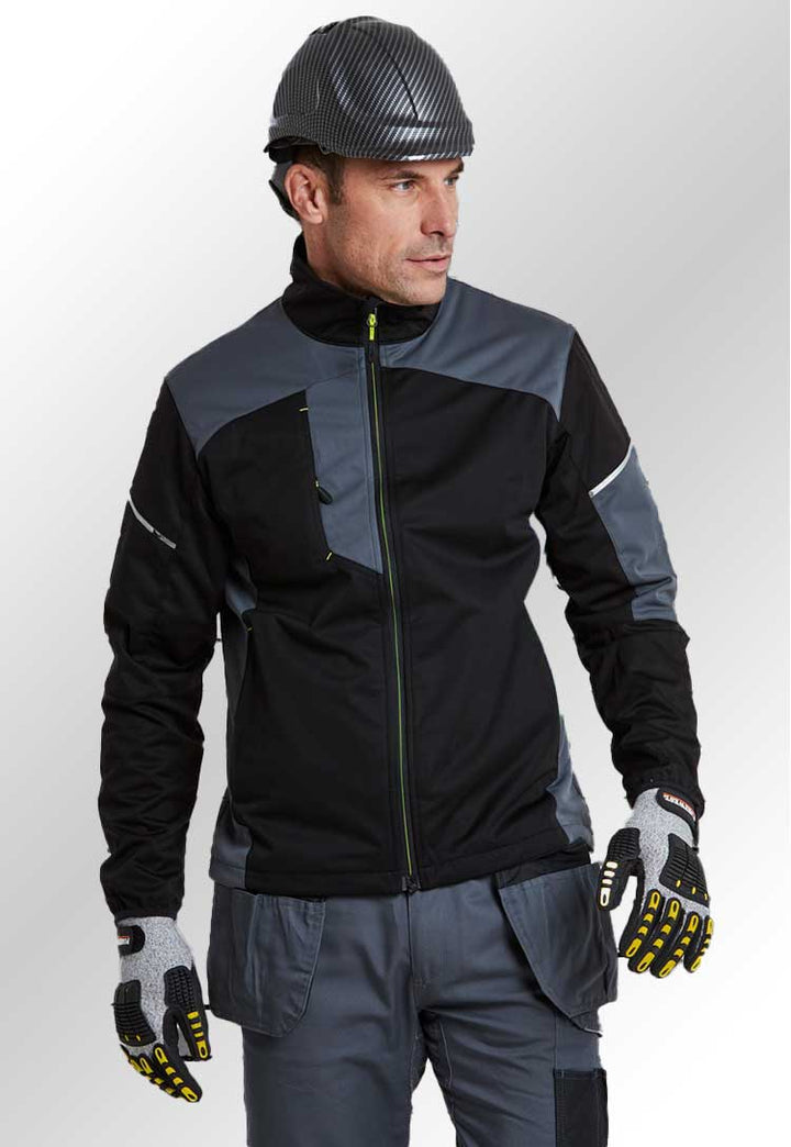 Model Wearing PW3 Work Jacket T603 in Black/Zoom Grey