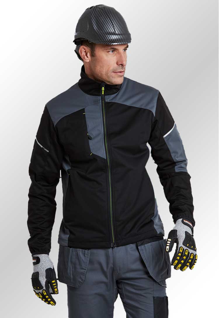 Model Wearing PW3 Work Jacket T603 in Black/Zoom Grey