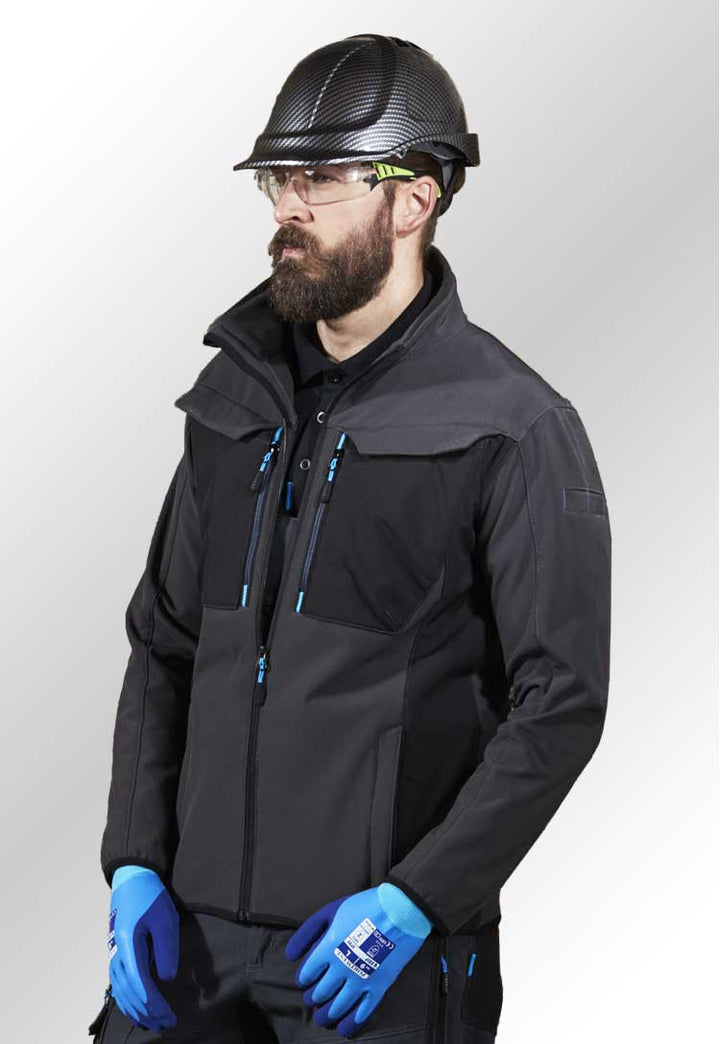Model Wearing WX3 Softshell Jacket (3L) T750 in Metal Grey