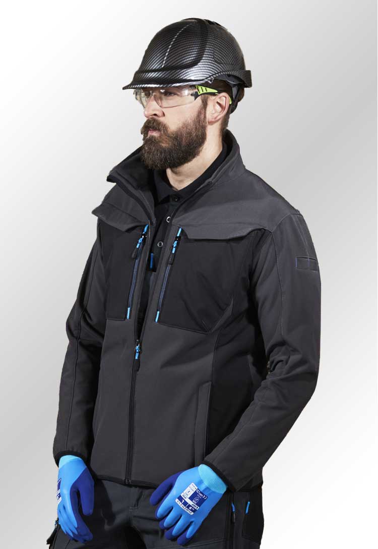Model Wearing WX3 Softshell Jacket (3L) T750 in Metal Grey