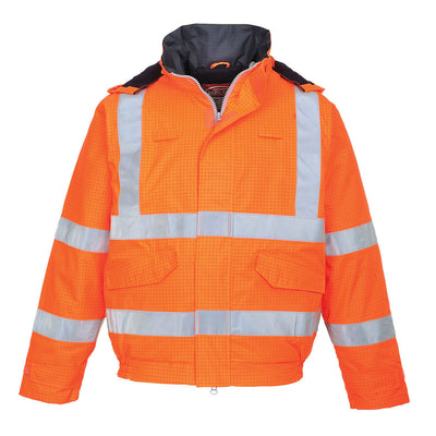 Bizflame Rain Anti Static Flame Resistant Hi Vis Bomber Jacket Orange