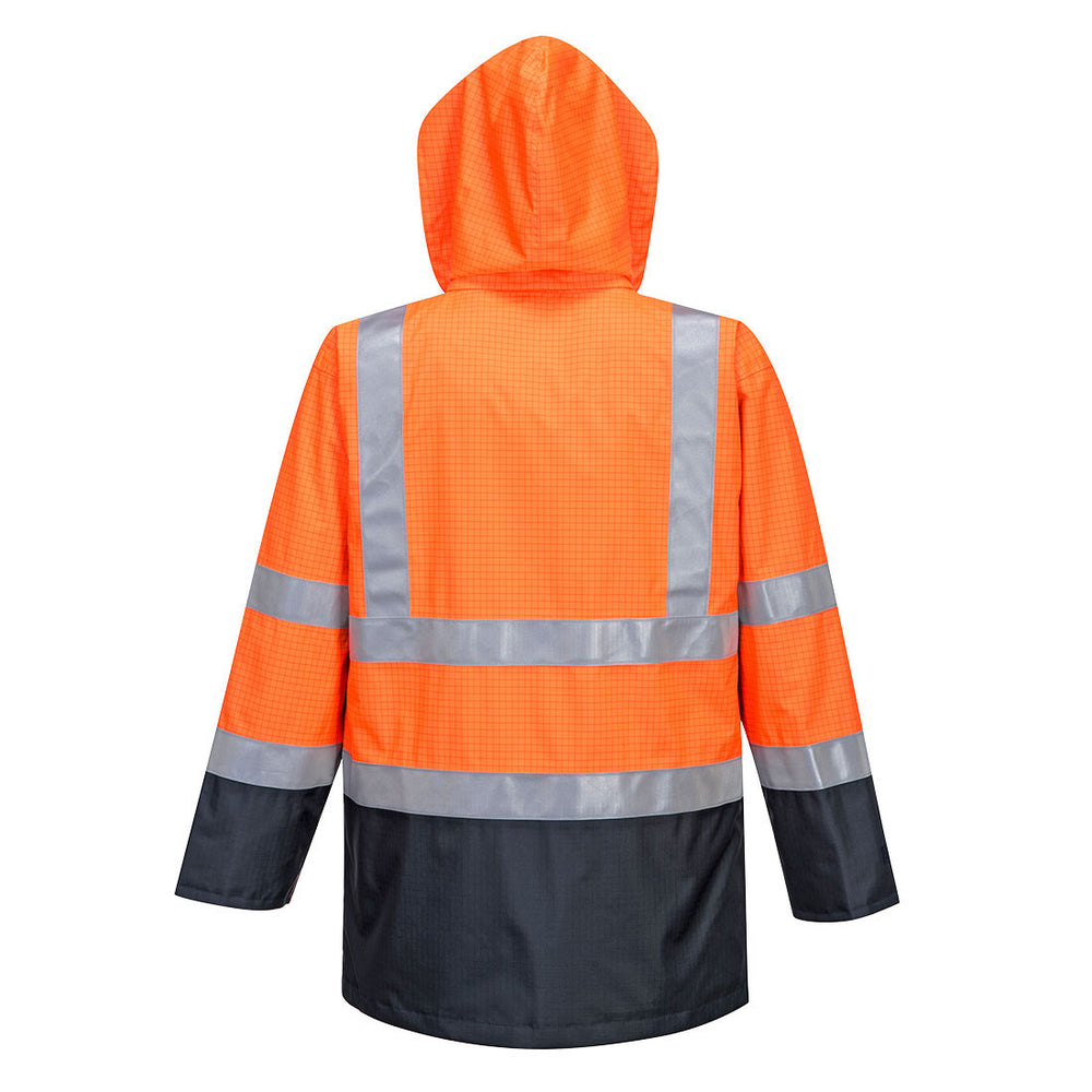 Bizflame Rain Hi Vis Multi Protection Jacket Orange Navy Back