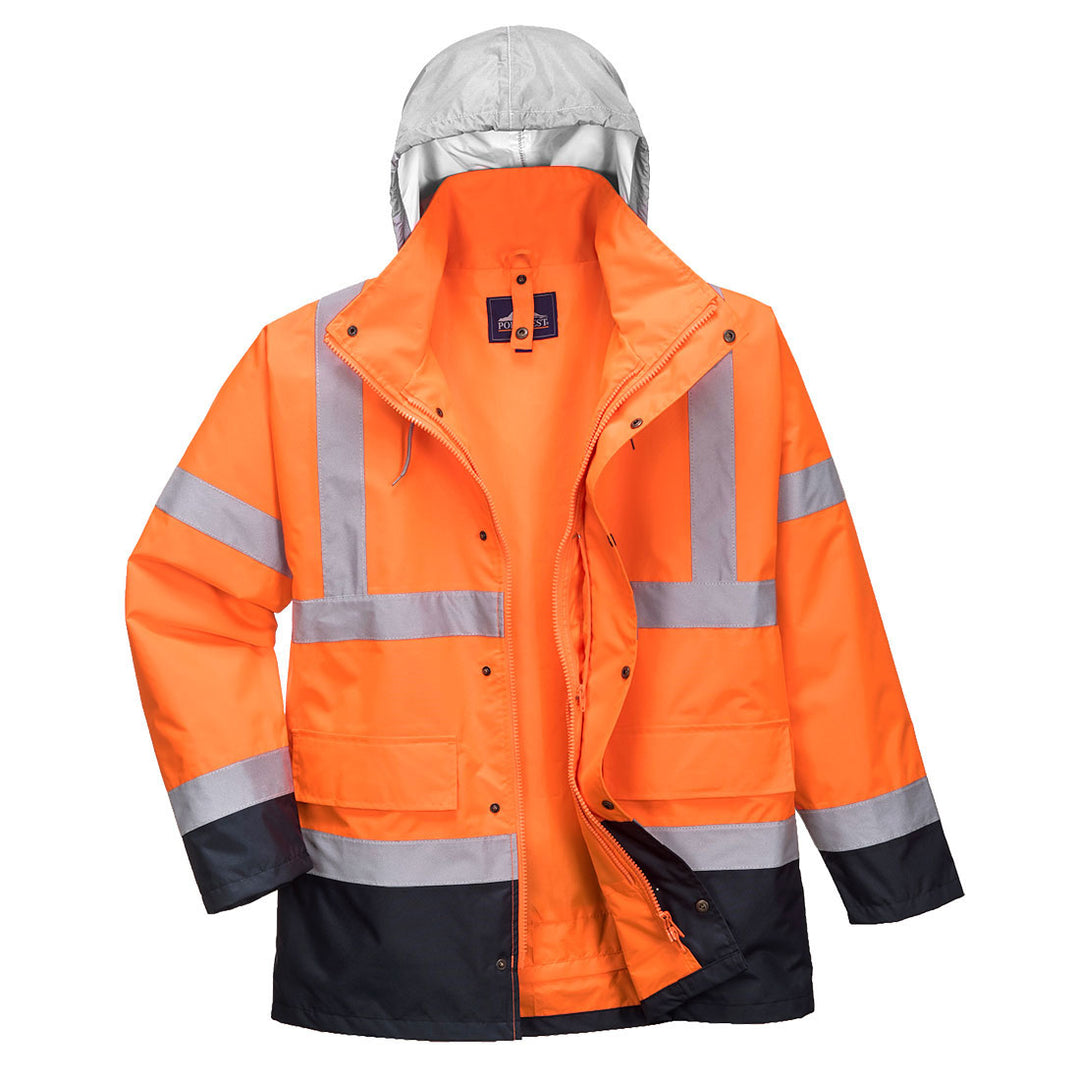 Hi Vis 4 in 1 Traffic Jacket Contrast Orange Navy