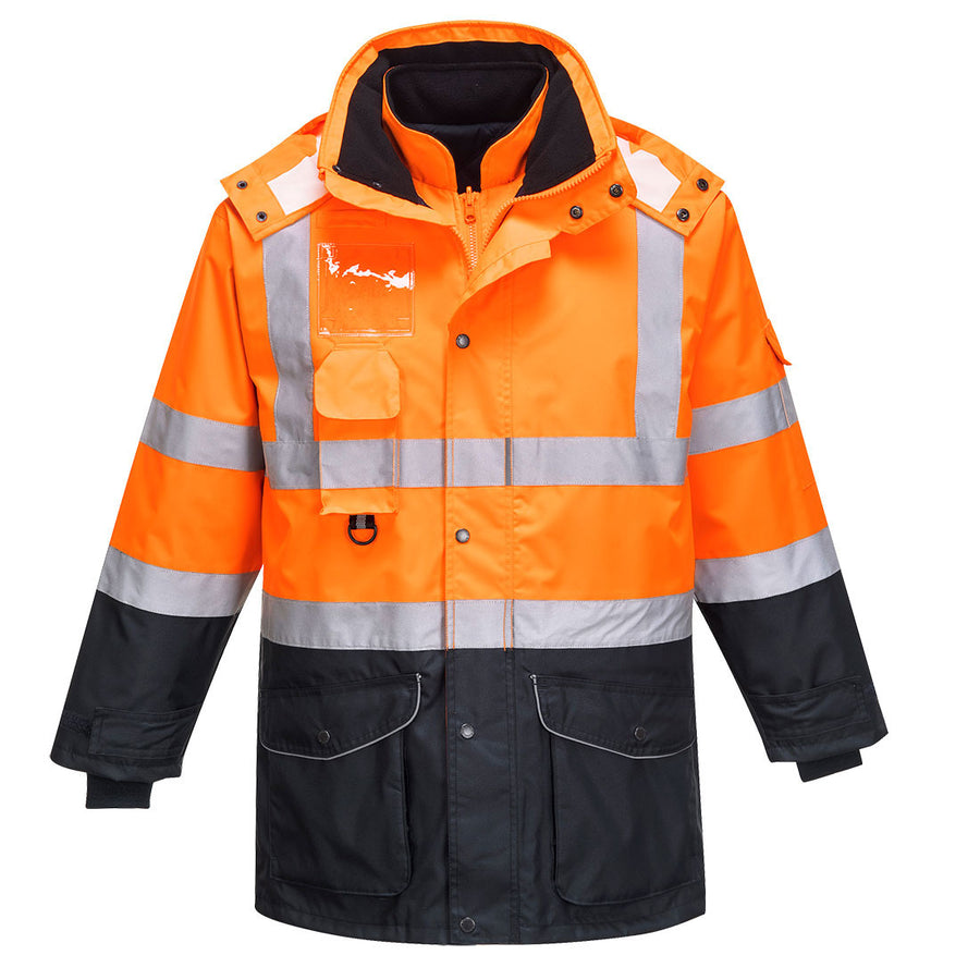 Hi Vis 7 in 1 Contrast Traffic Jacket Orange Navy