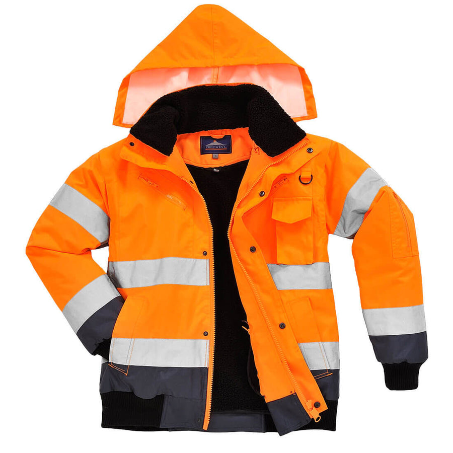 Hi Vis Contrast Bomber Jacket Orange Navy