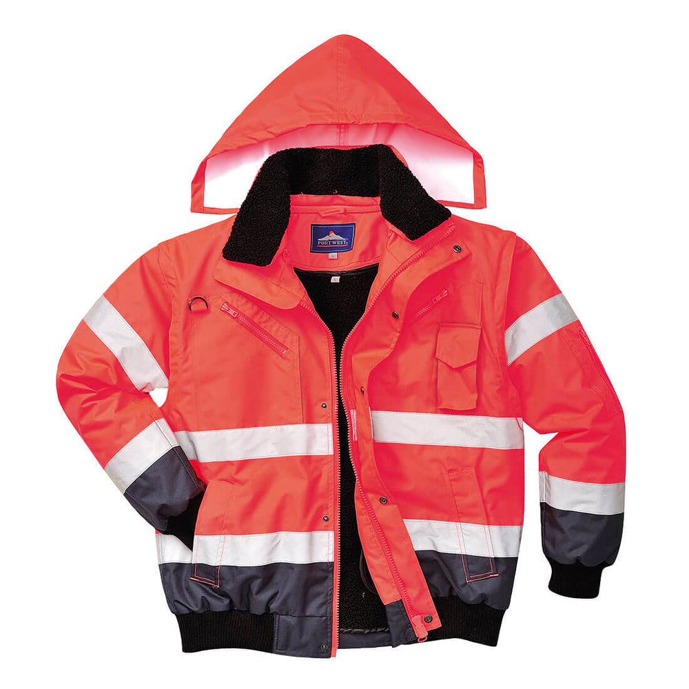 Hi Vis Contrast Bomber Jacket Red Navy