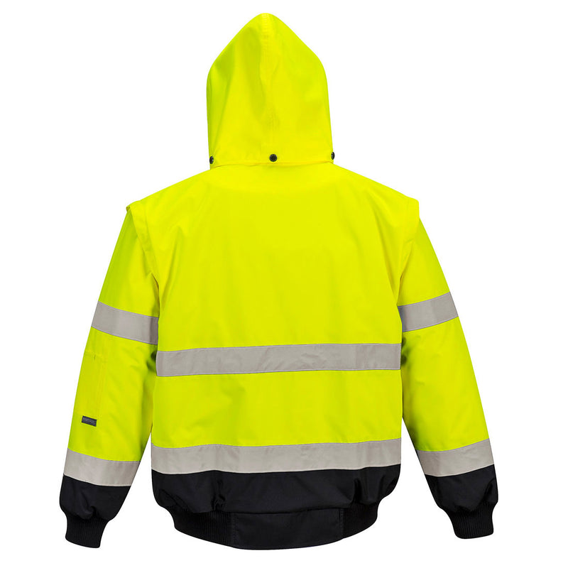 Hi Vis Contrast Bomber Jacket Yellow Black Back