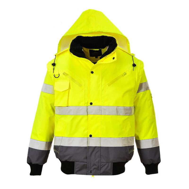 Hi Vis Contrast Bomber Jacket Yellow Grey