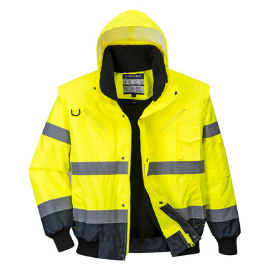 Hi Vis Contrast Bomber Jacket Yellow Navy