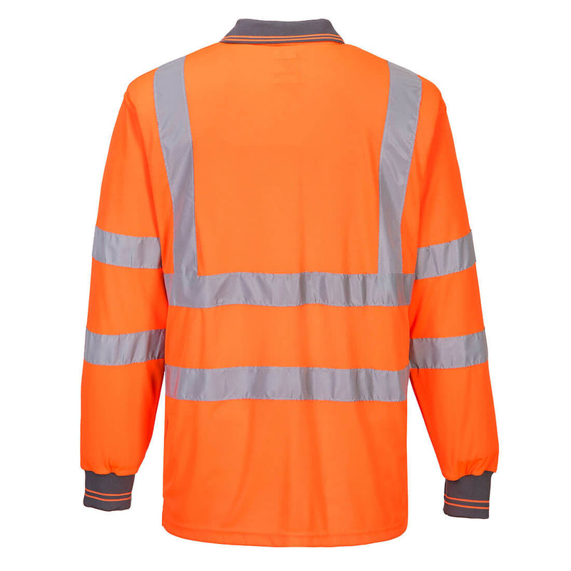 Hi Vis Long Sleeve Polo Shirt Orange Back