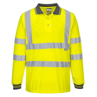 Hi Vis Long Sleeve Polo Shirt Yellow