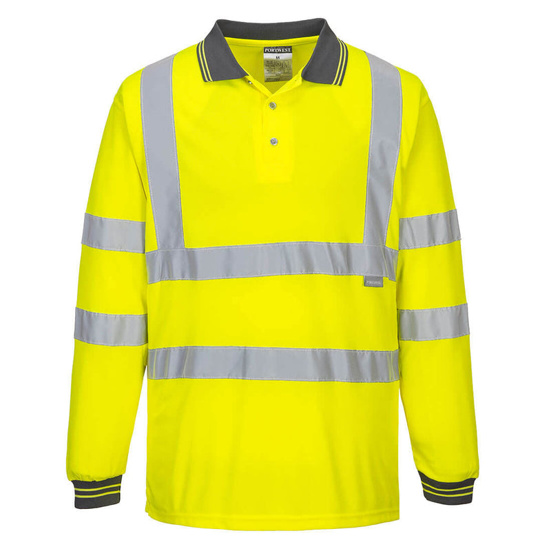 Hi Vis Long Sleeve Polo Shirt Yellow