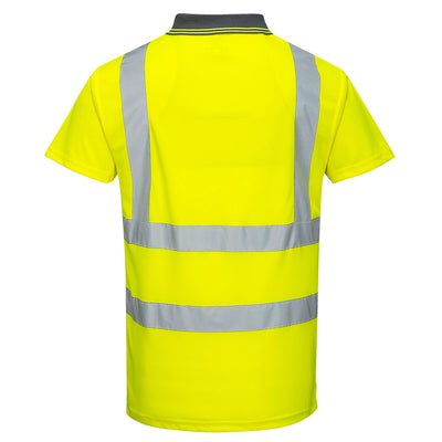 Hi Vis Short Sleeve Polo Yellow Back