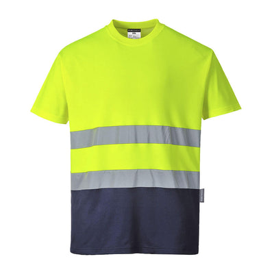 Hi Vis Two Tone Cotton Comfort T Shirt Yellow Navy