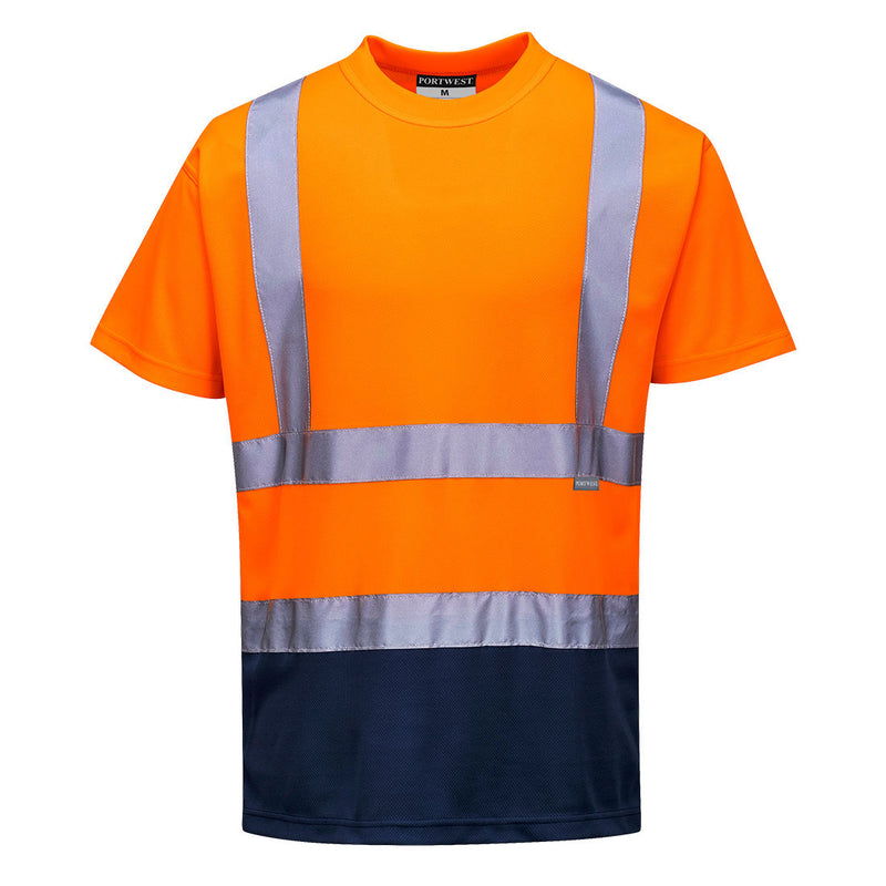 S378 Hi Vis T Shirt Two Tone Orange Navy
