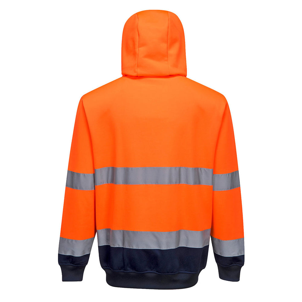 Hi Vis Two Tone Zip Front Hoodie Orange Navy Back