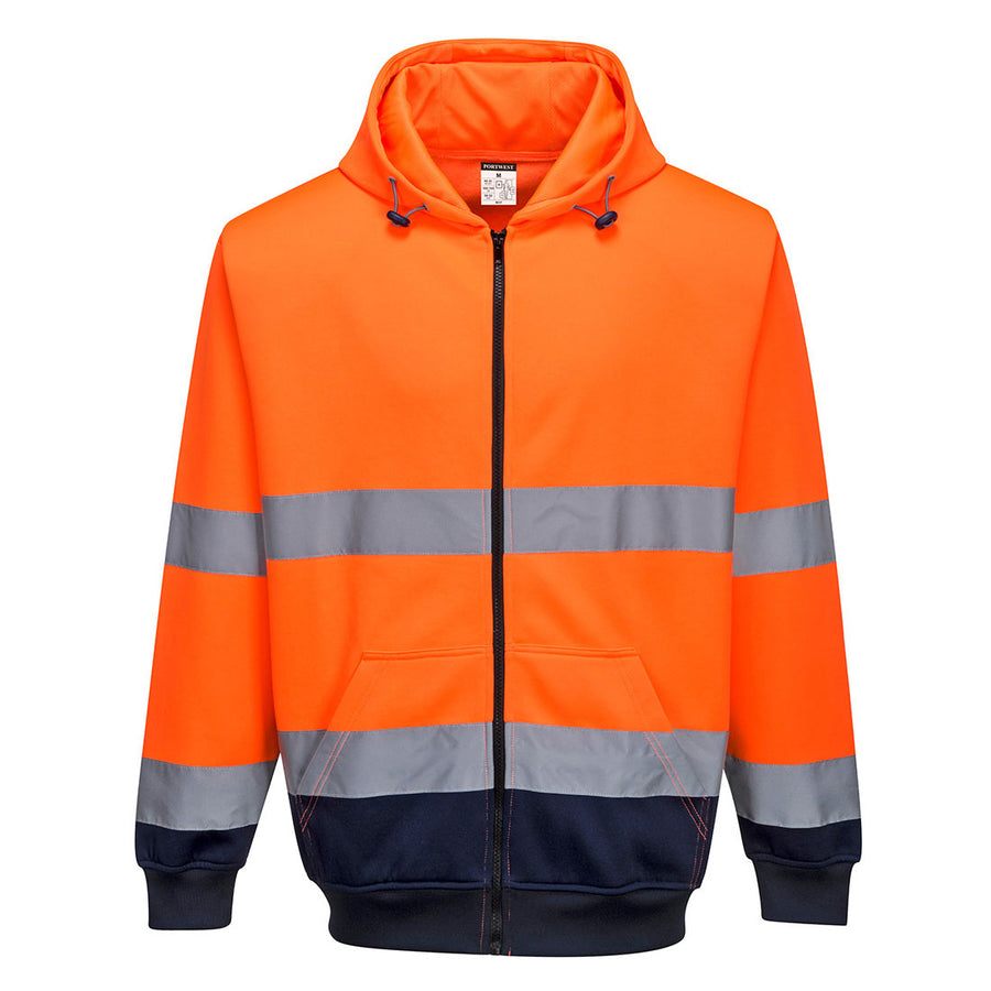 Hi Vis Two Tone Zip Front Hoodie Orange Navy