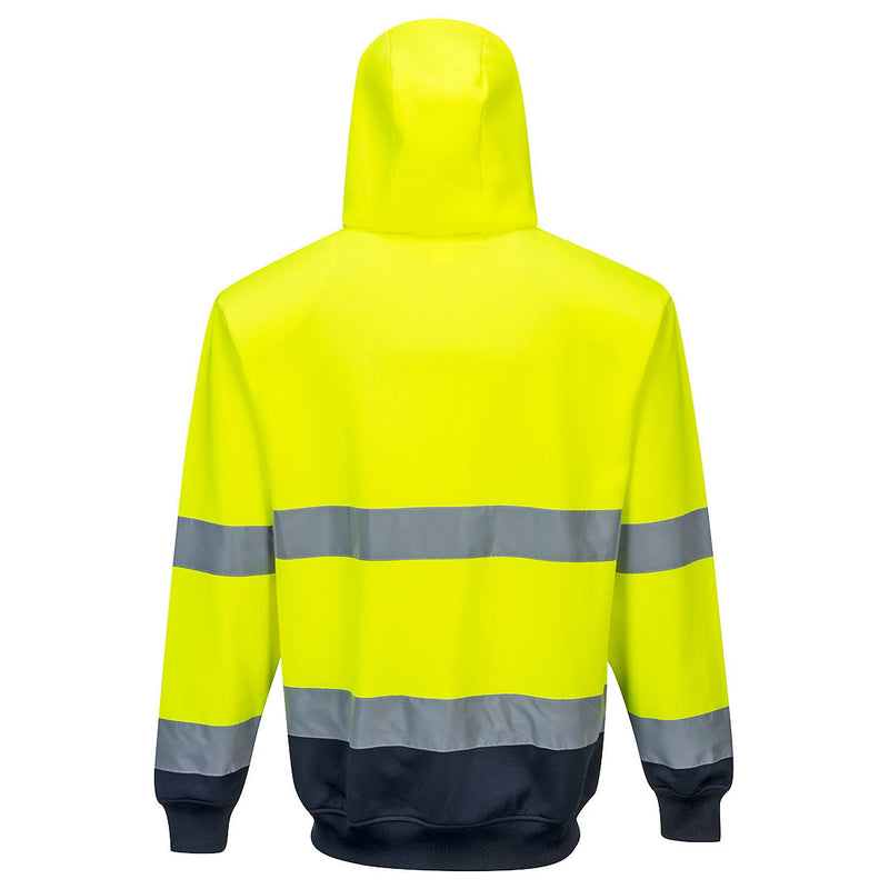 Hi Vis Two Tone Zip Front Hoodie Yellow Navy Back