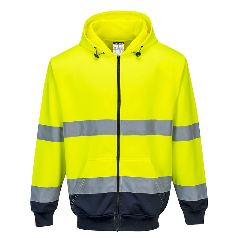 Hi Vis Two Tone Zip Front Hoodie Yellow Navy
