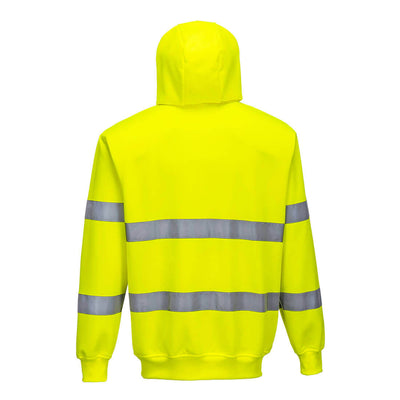 Hi Vis Zip Front Hoodie Yellow Back