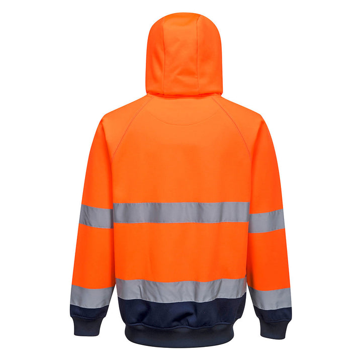 Hi Vis Two Tone Hoodie Orange Navy Back