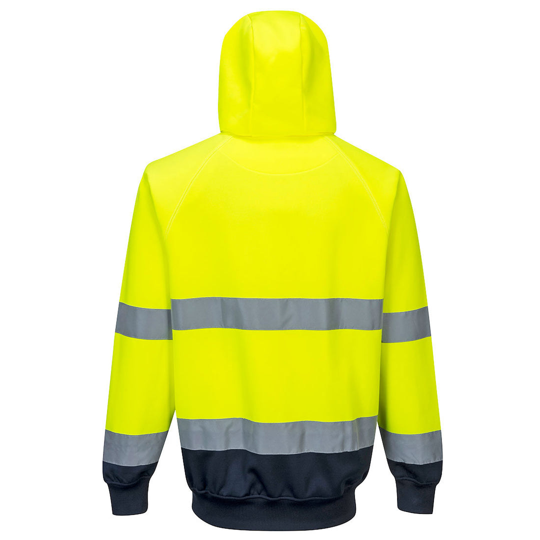 Hi Vis Two Tone Hoodie Yellow Navy Back