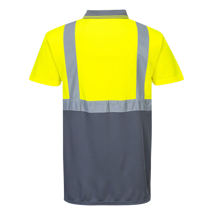 Hi Vis Two Tone Polo Yellow Grey Back